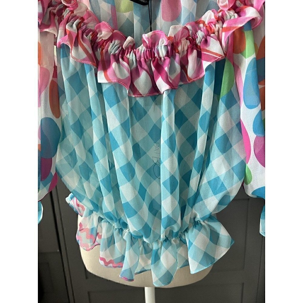 PATBO Antibes Off-The-Shoulder Top Plaid/Circle Combo Women's Size XS NWT - Picture 5 of 6